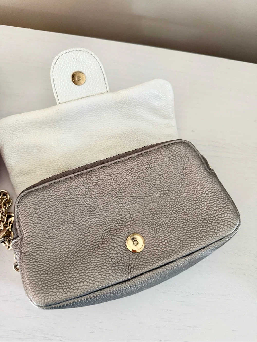 Henri Bendel Pebbled Leather Flap Clutch with Wristlet Chain